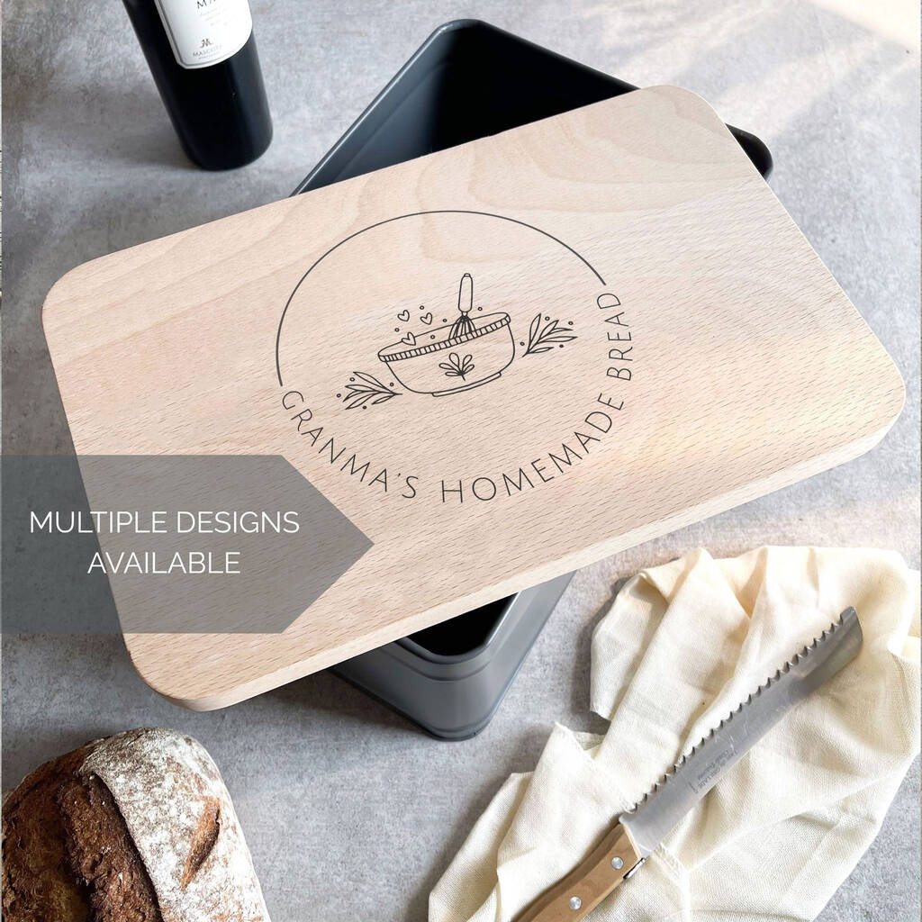 Personalised Bread Bin/Cake Tin With Wooden Lid, 1 of 11
