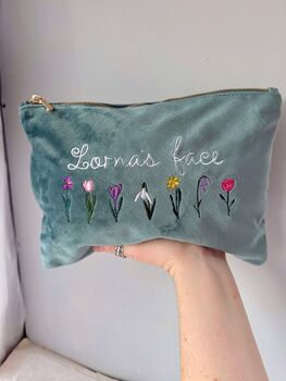 Personalised Velvet Embroidered Floral Make Up Bag, 3 of 6