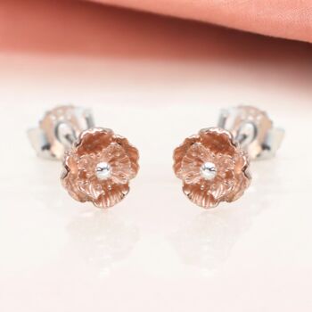 Rose Gold Plated August Birth Flower Poppy Stud Earrings, 2 of 6