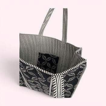 Black And White Block Print Cotton Quilted Tote Bag, 3 of 4