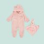 Personalised Pink Fleece Onesie And Comforter Gift Set, thumbnail 3 of 4