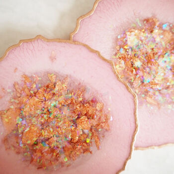 Iridescent Rose Gold Geode Resin Coasters, 4 of 12