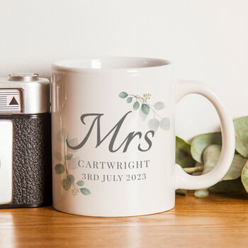 Personalised Botanical Mrs Wedding Mug, 3 of 3