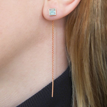 Labradorite Rose/Gold Plated Threader Earrings, 4 of 6