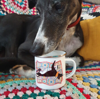 Sighthound On Crochet Blanket Enamel Mug, 2 of 5