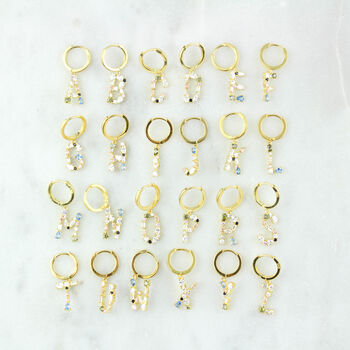 Gold Plated 925 Silver Crystal Initial Hoop Earrings, 7 of 12