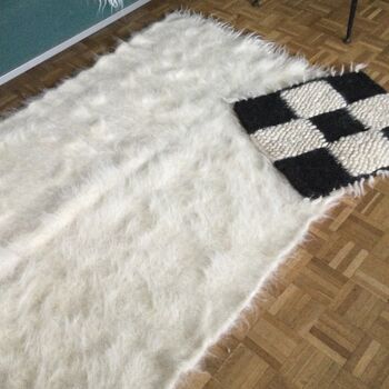 Fluffy White Rug Blanket Scandi Style Hand Loom, 5 of 7