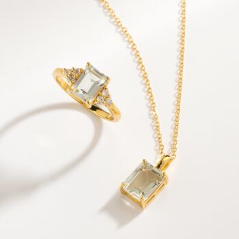 Green Amethyst Emerald Cut Pendant Necklace In Sterling Silver And Gold, 9 of 9