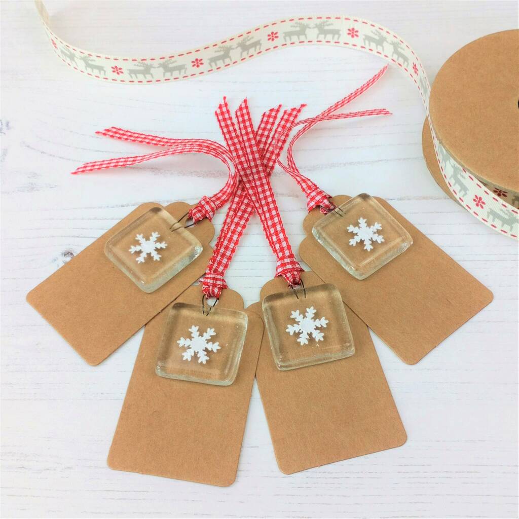Pack Of Four Handmade Glass Snowflake Gift Tags, 1 of 5