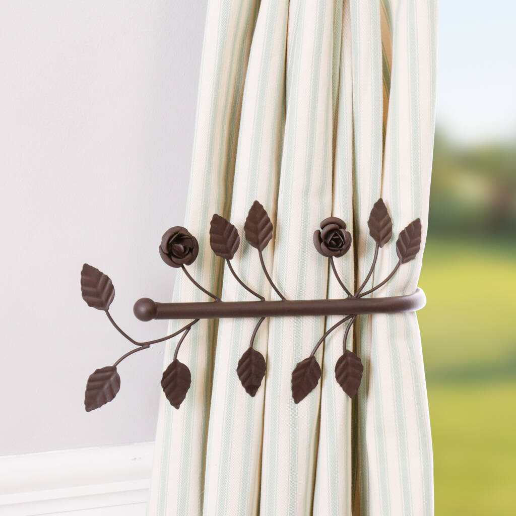 Set Of Two Antique Brown Leaf Curtain Tie Backs By Dibor