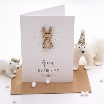 Personalised Babies First Christmas Bunny Card, 5 of 7