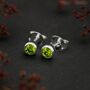 Sterling Silver August Peridot Birthstone Stud Earrings, thumbnail 2 of 6