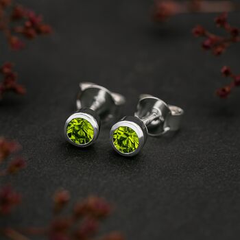 Sterling Silver August Peridot Birthstone Stud Earrings, 2 of 6