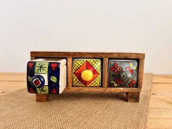 Mini Wooden Three Drawer Ceramic Chest Trinket Box, 2 of 7