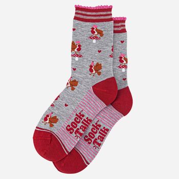 Christmas Party Robins Bamboo Socks Women's Grey Red, 2 of 4