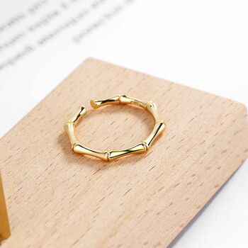 14 K Dainty Gold Bamboo Ring, 9 of 11