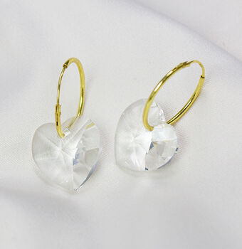 Dream Crystal Heart Gold Plated Silver Hoop Earrings, 2 of 3