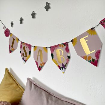 Personalised Flower Gold Name Bunting, 2 of 3