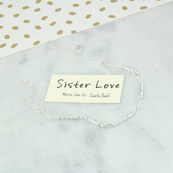 Sister Love Sterling Silver Morse Code Chain Bracelet, 6 of 10