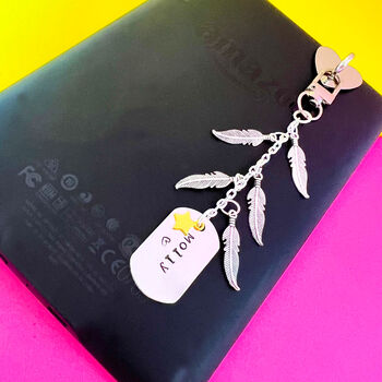 Personalised Feather Charm Accessory For Kindle, E Reader, Laptop And iPad, 2 of 8