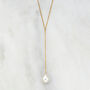 Silver, Gold, Rose Large Pearl Lariat Pendant Necklace, thumbnail 2 of 7