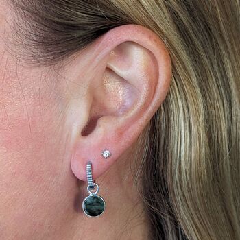Circle Emerald May Birthstone Earrings, Silver, 2 of 6