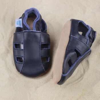 Dotty Fish Navy Soft Leather Baby Sandals With Barefoot Soles, 4 of 7