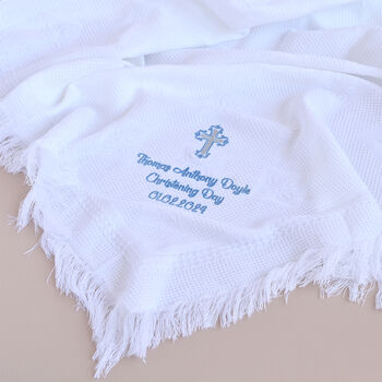 Personalised White Christening Shawl With Stars, 2 of 5