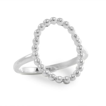 Open Beaded Oval Ring In Sterling Silver, 2 of 3