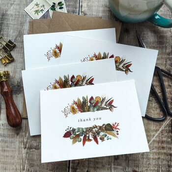 8x Dried Flower Autumn Thank You Cards, 3 of 8