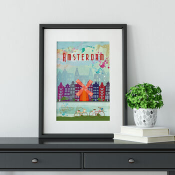 Amsterdam Cityscape Travel Poster Art Print, 5 of 10