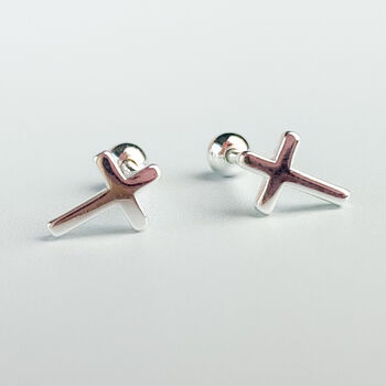 Sterling Silver Cross Screw Back Stud Earrings, 3 of 5