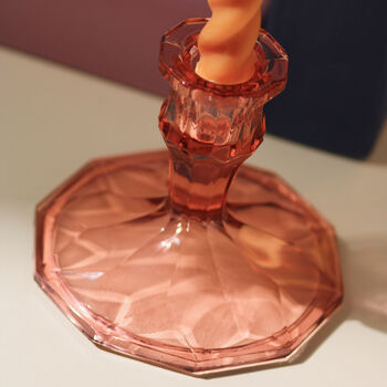 Vintage Art Deco Glass Candlestick Rose Pink, 3 of 5