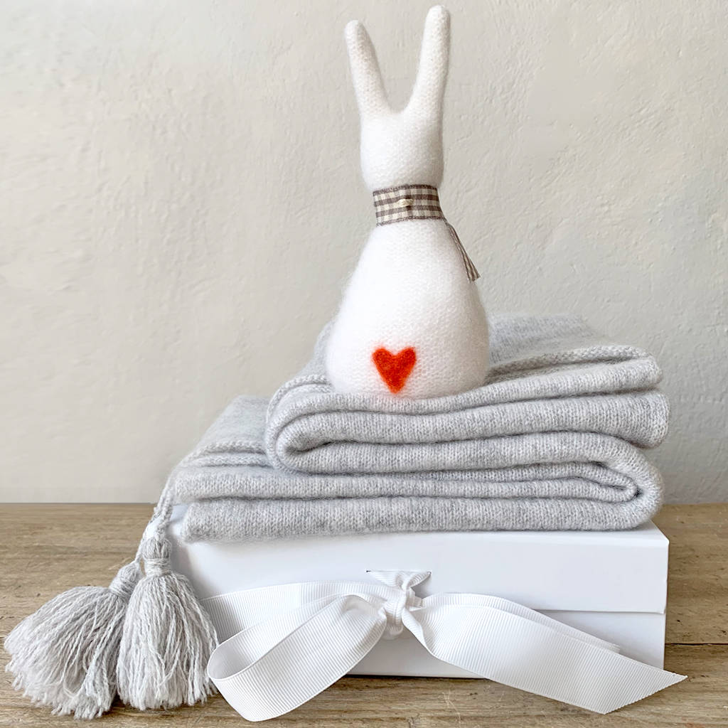 New Mother's Cashmere Poncho And Bunny Gift Set, 1 of 10