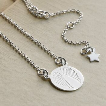 Sterling Silver Engraved Angel Wings Necklace, 3 of 5