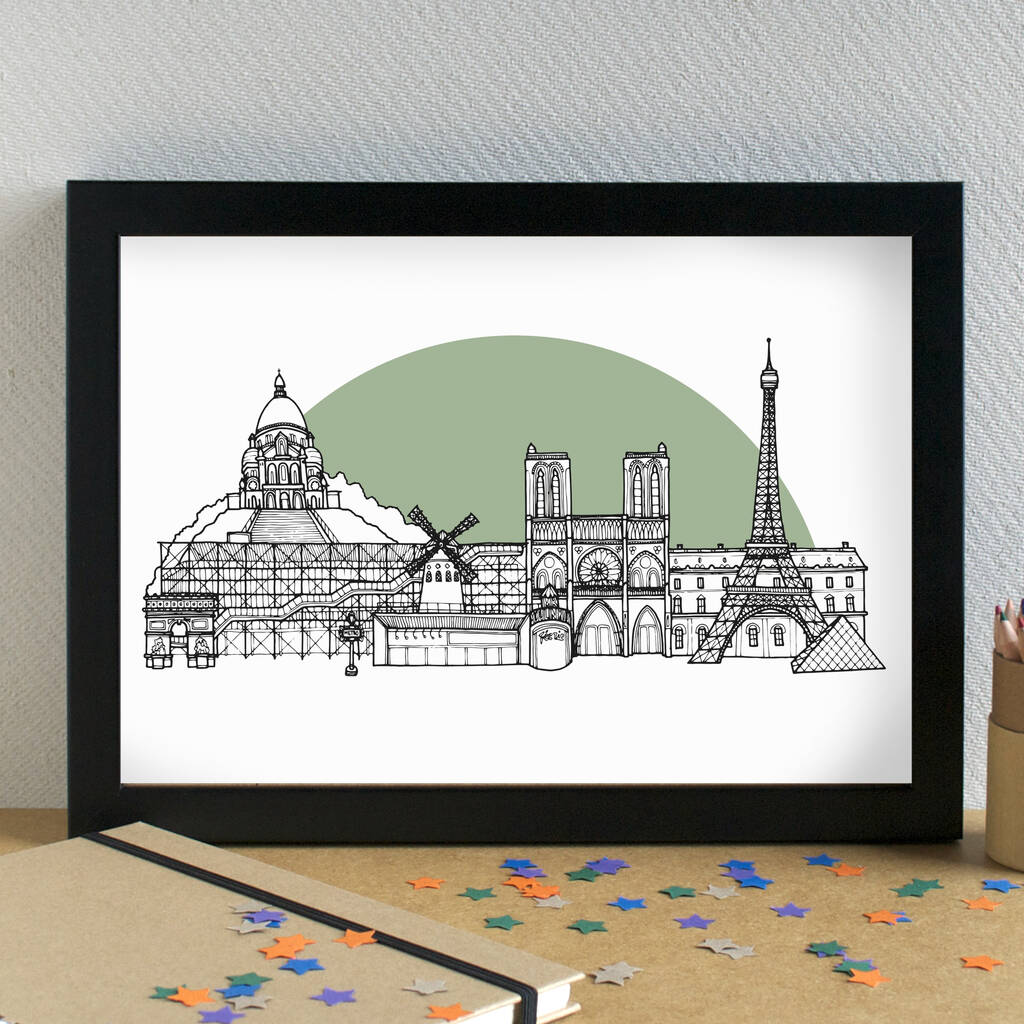 Paris Skyline Travel Art Print Unframed By Becka Griffin Illustration