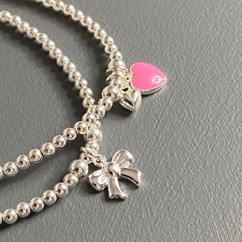 Sterling Silver Pink Heart Bracelet, 5 of 6