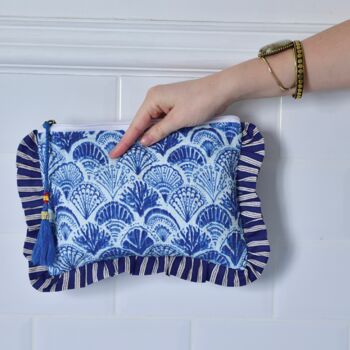 Personalised Blue Seashell And Stripe Quilted Washbag, 2 of 4