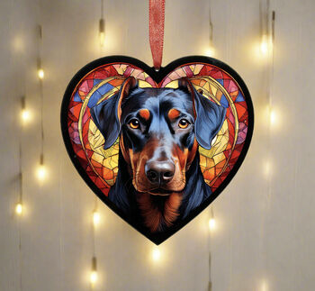 Doberman Stained Glass Effect Heart Suncatcher, 2 of 3