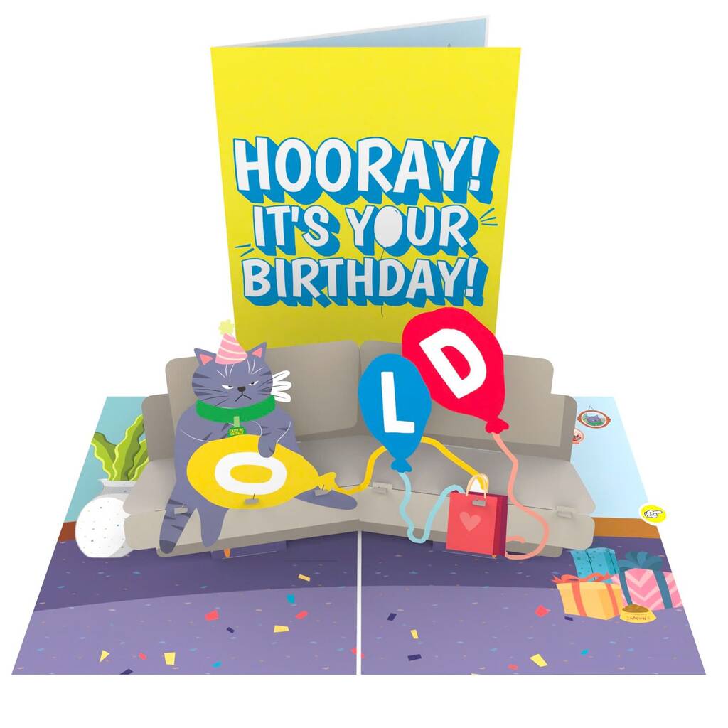 Hooray You're Old! Funny Birthday Card With Grumpy 3D Pop Up Cat, 1 of 7
