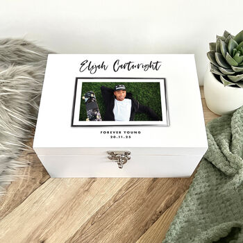 Personalised Modern Any Occasion Landscape Photo White Memory Box Three Sizes 22cm | 27cm | 30cm, 2 of 8