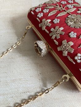 Red Handcrafted Raw Silk Clutch Bag, 9 of 10