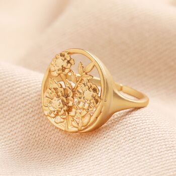 Adjustable Matte Floral Signet Ring In Gold, 3 of 4