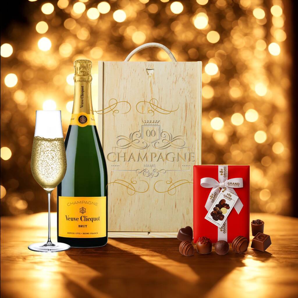 Personalised Veuve Clicquot Champagne Gift Box With Luxury Belgian 