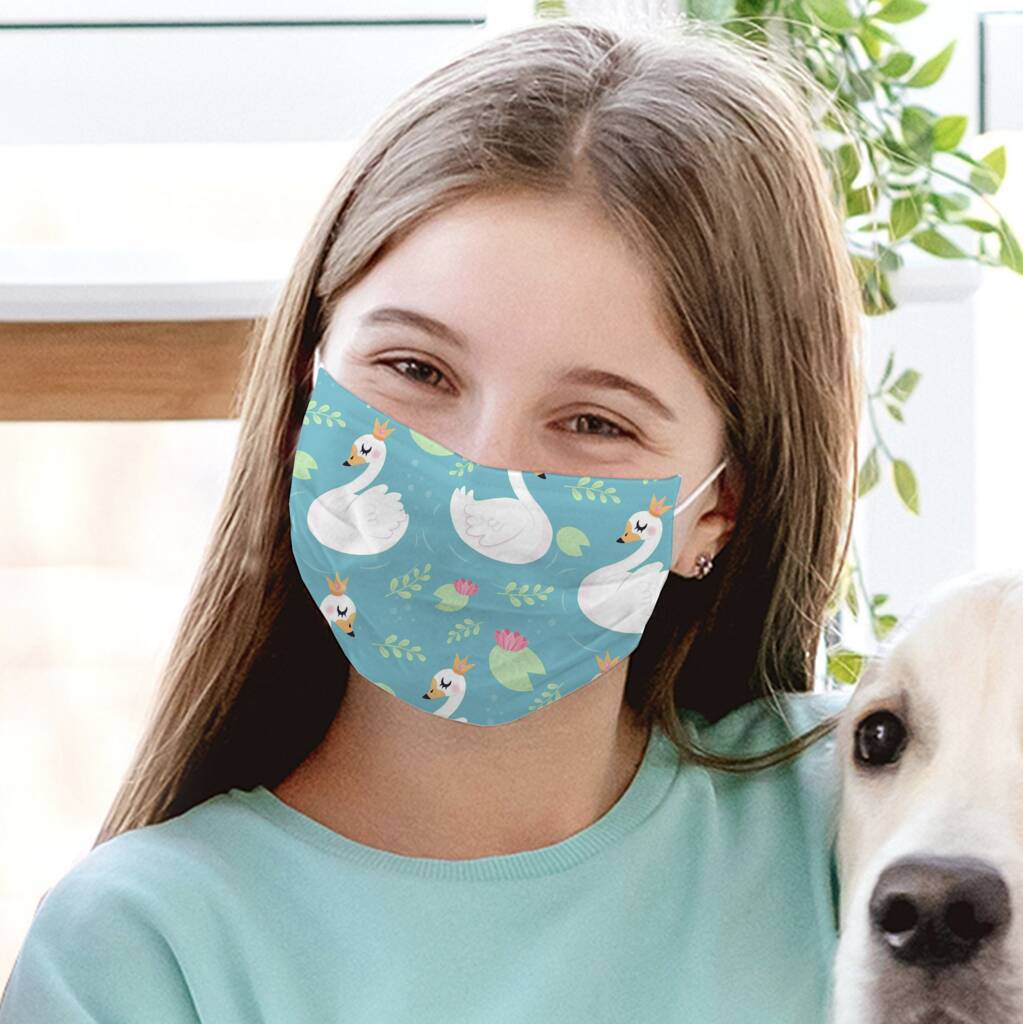 Child Size Swan Design Fabric Face Mask, 1 of 2