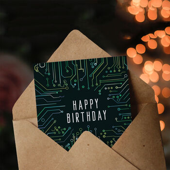 Circuit Board Pattern Tech Computer Geek Birthday Card, 3 of 5