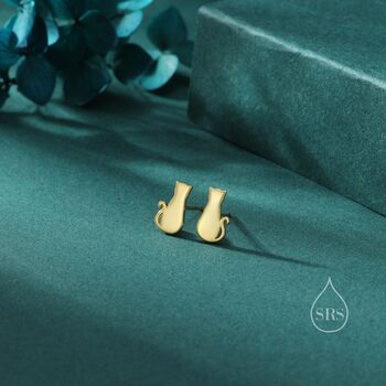 Minimalist Cat Stud Earrings In Sterling Silver, 4 of 11
