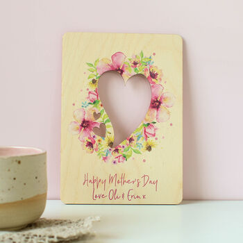Personalised Wooden Mothers Day Card With Pink Flowers, 2 of 3