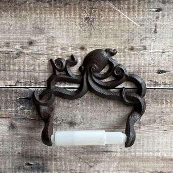 Ozzy Octopus Wall Mounted Cast Iron Loo Roll Holder, 4 of 7