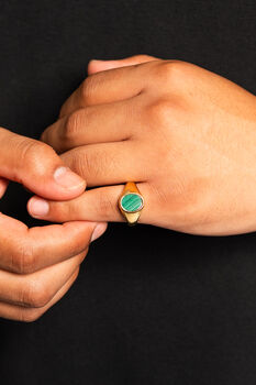 Silver Malachite Gemstone Oval Signet Ring For Men, 9 of 12